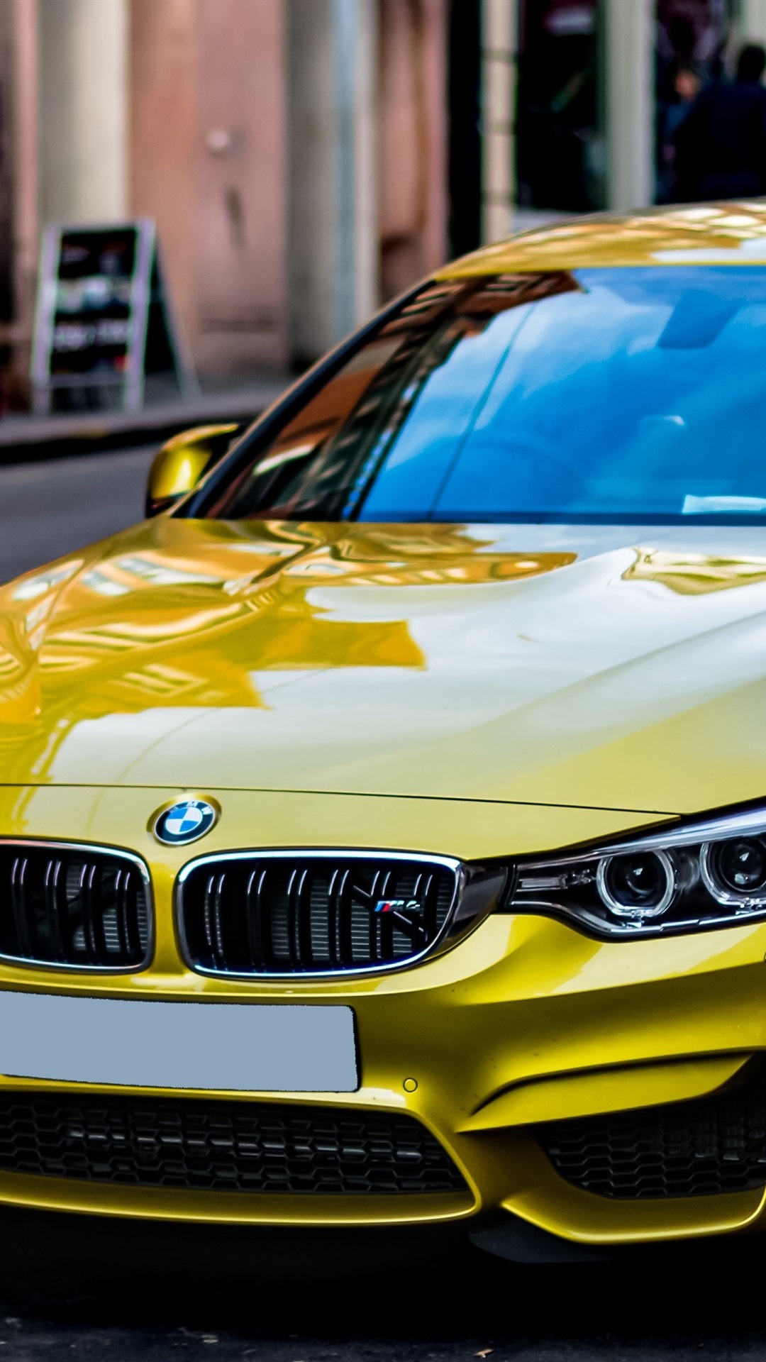 iPhone Wallpaper Yellow Bmw Car Stopped At Street Side M4 HD Wallpaper