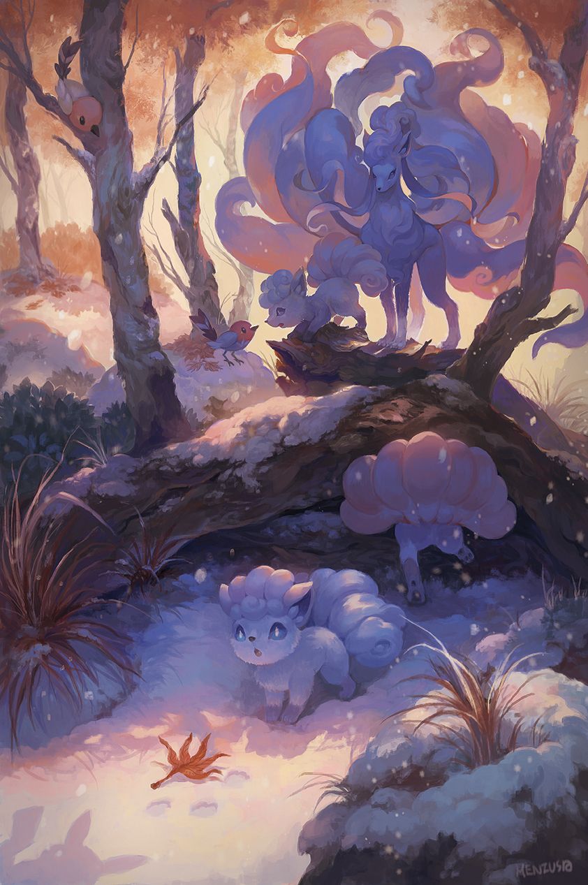 alolan ninetales, alolan vulpix, fletchling, and pikachu pokemon