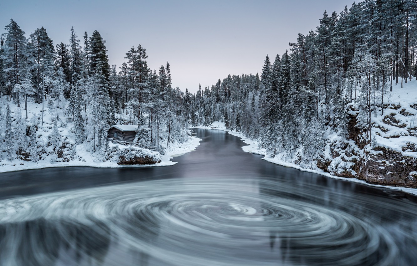Wallpaper winter, forest, nature, river, finland, in kuusamo, myllykoski image for desktop, section пейзажи