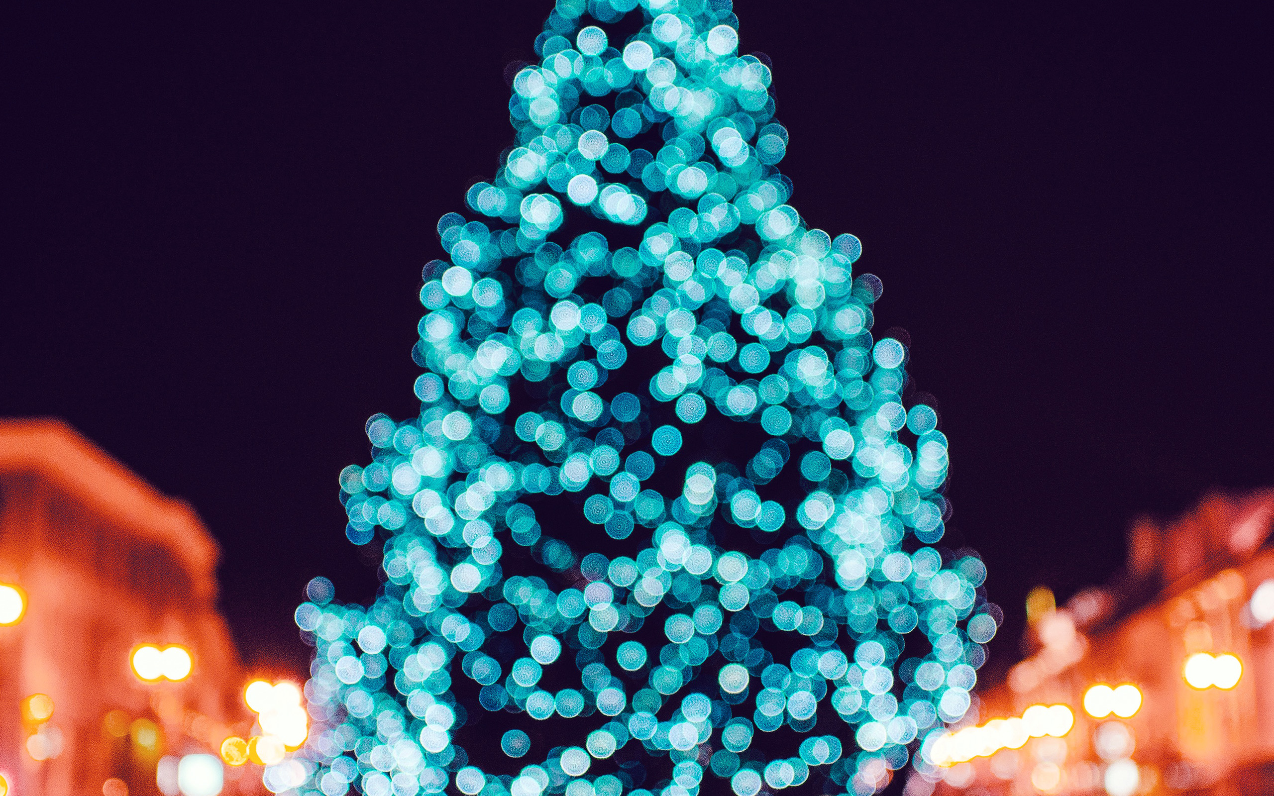 City Tree Bokeh Winter Art Christmas Color Wallpaper