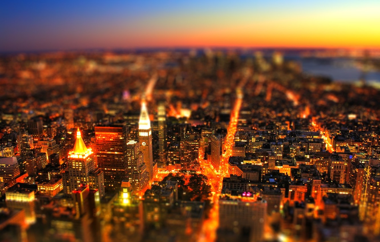 Wallpaper the sky, the city, lights, tilt shift, effect it image for desktop, section город