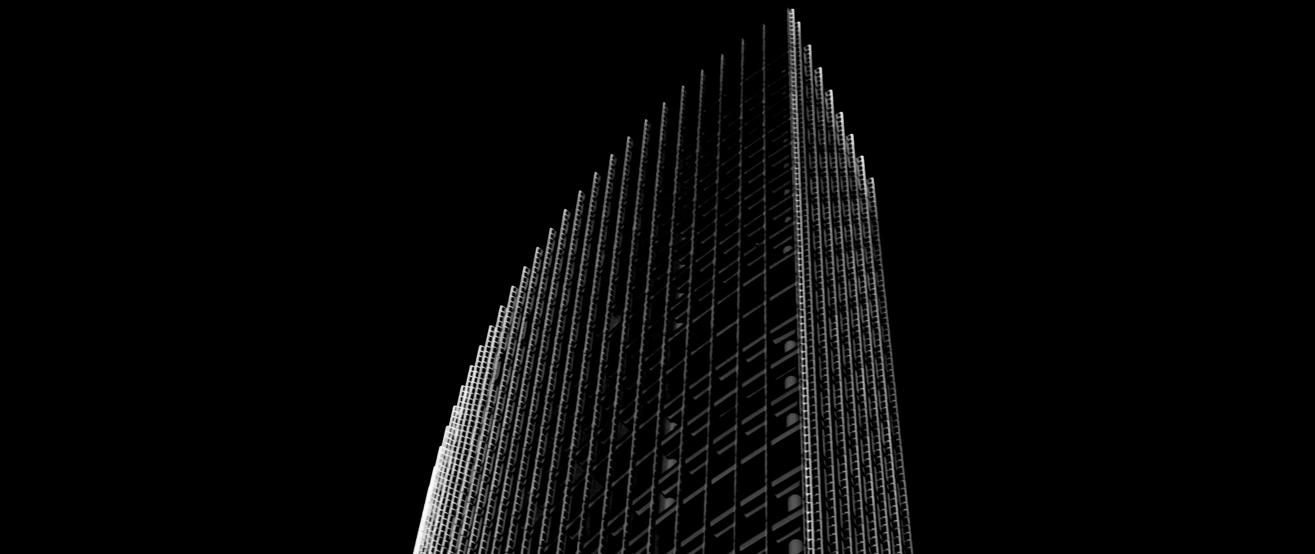 Download wallpapers 2560x1080 skyscraper, building, black and white, minimalism, architecture, facade dual wide 1080p hd backgrounds