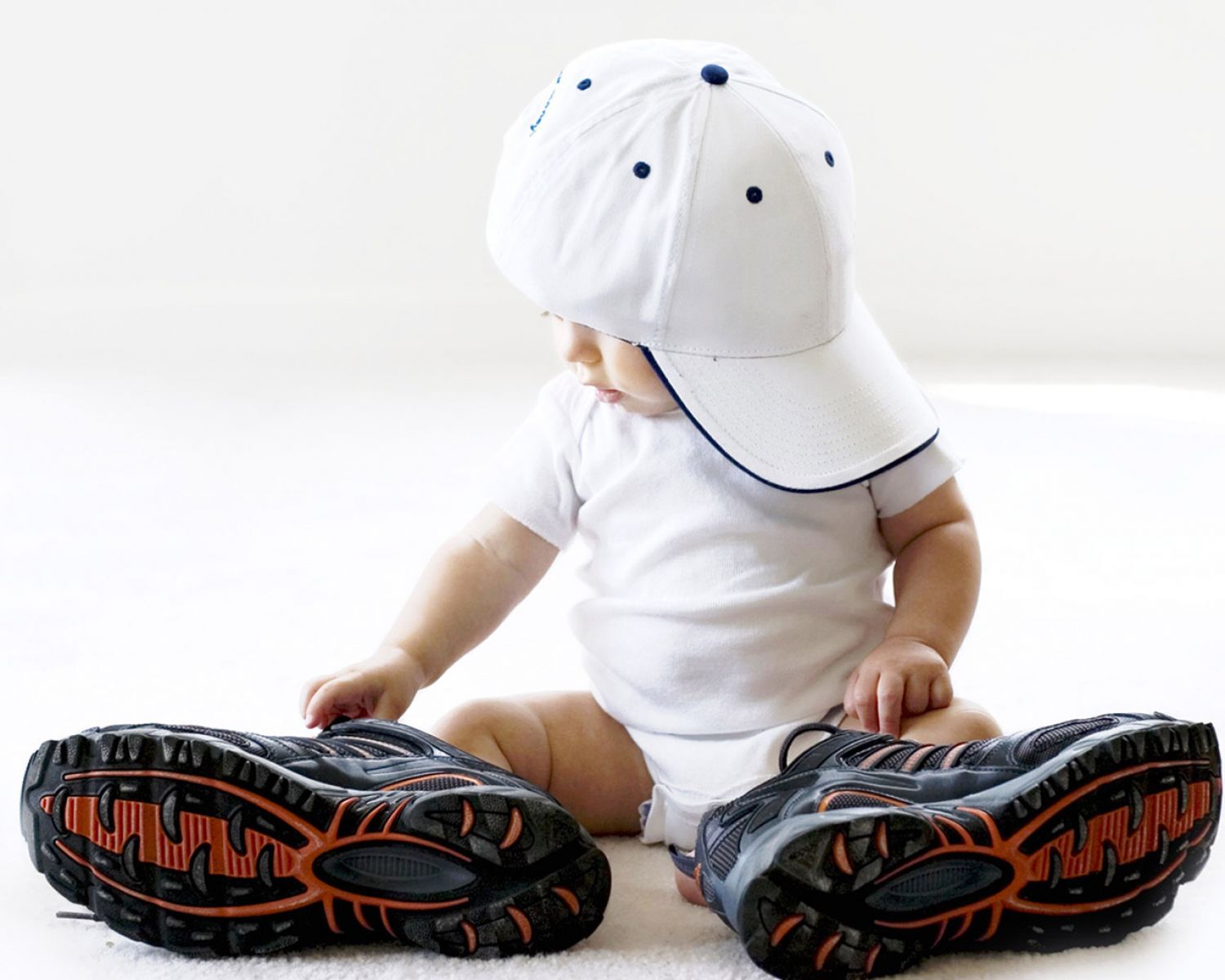 Baby Wearing Big Shoes. HD Cute Wallpaper for Mobile and Desktop