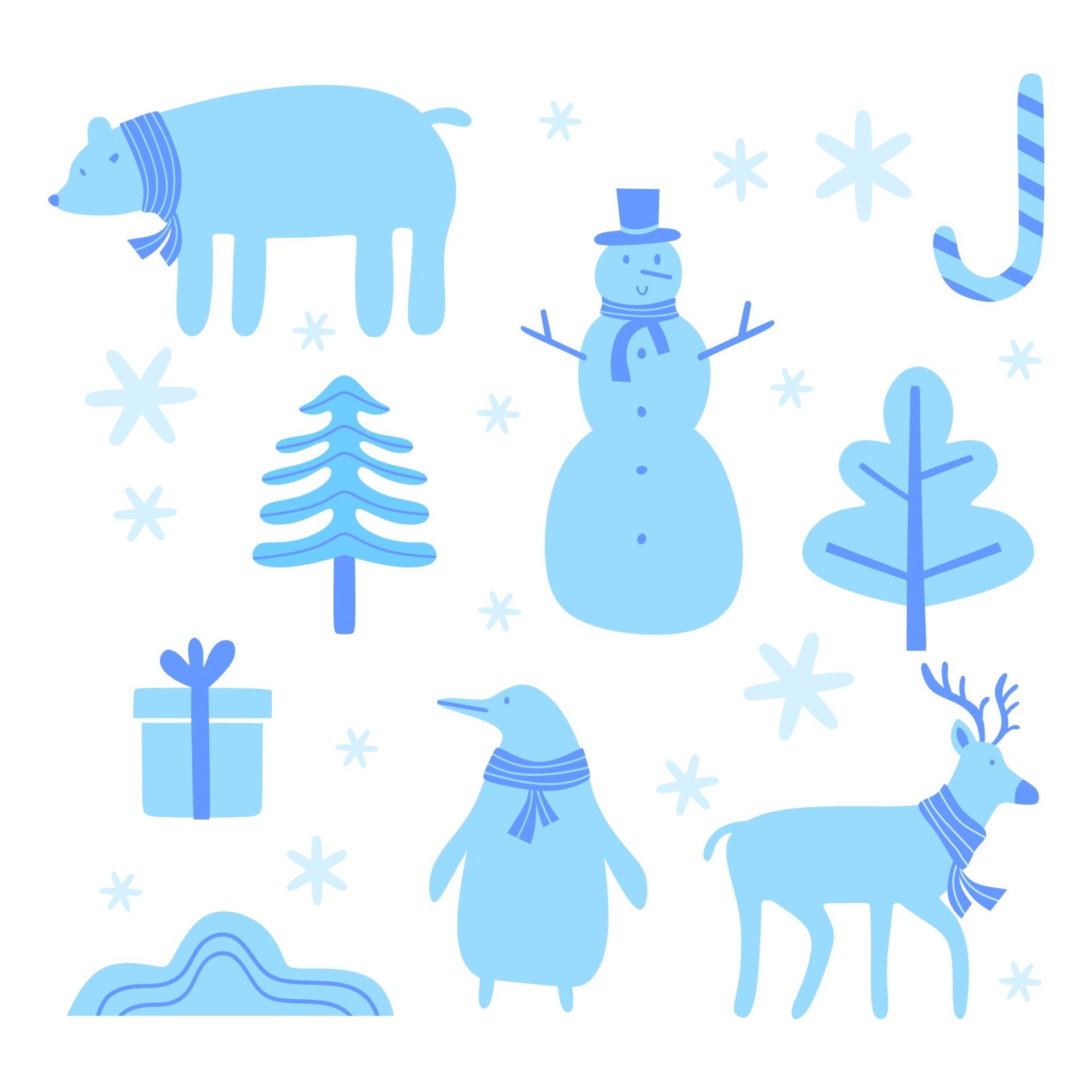 Set of cute cartoon Christmas. A bear, reindeer, snowman, and penguin. Part of Christmas backgrounds collection. Can be used for wallpaper, pattern fills, surface textures, fabric prints. 2099554 Vector Art at Vecteezy