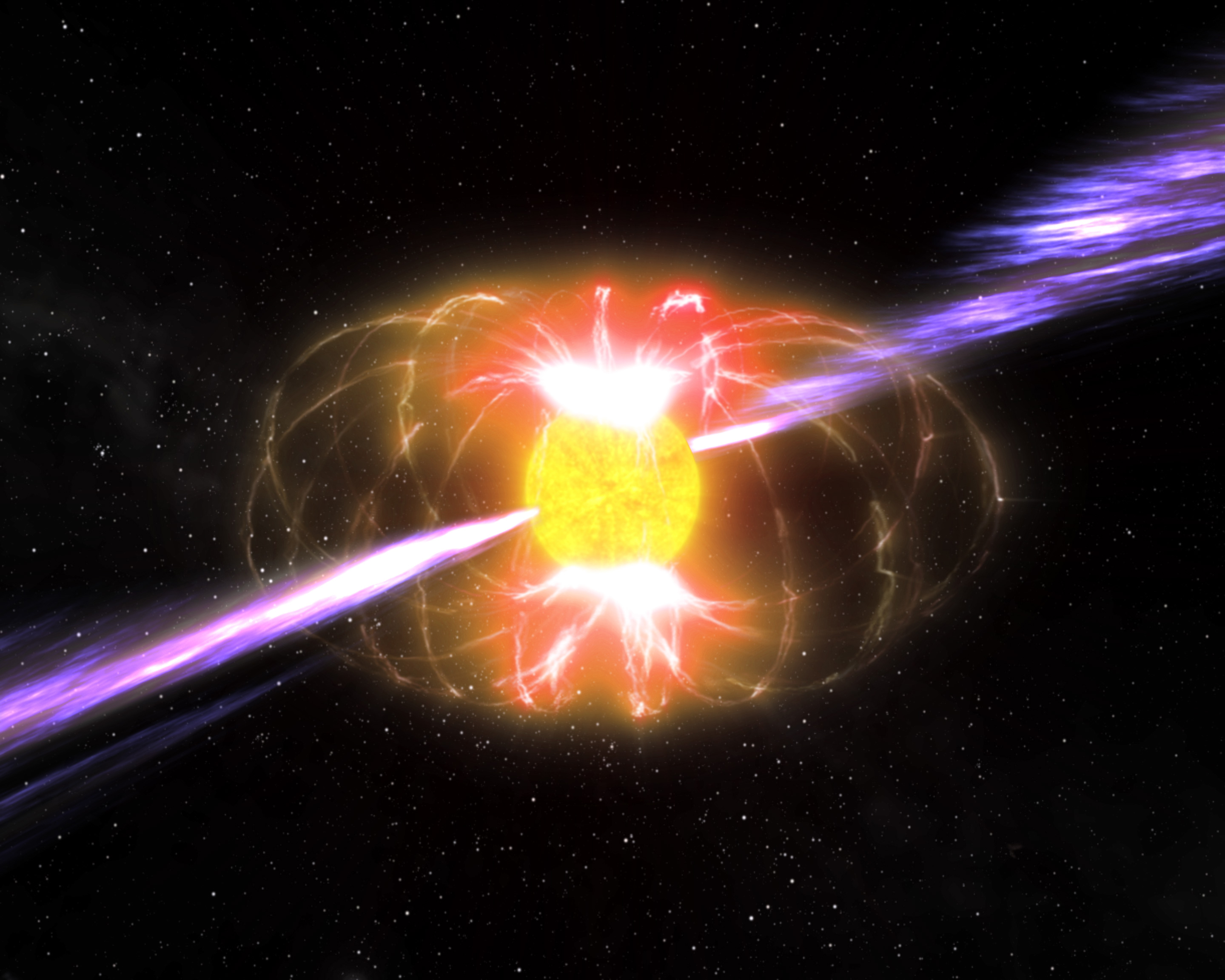 CSIRO ScienceImage 3210 An artists impression of magnetar XTE J1810197 showing the radio emissions and the magnetic