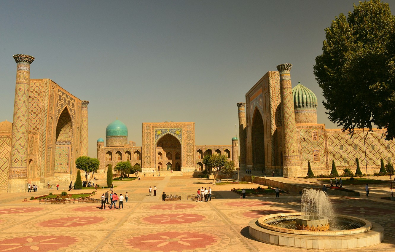 Wallpapers The city, Building, Samarkand, Square Registan, Blue dome image for desktop, section город
