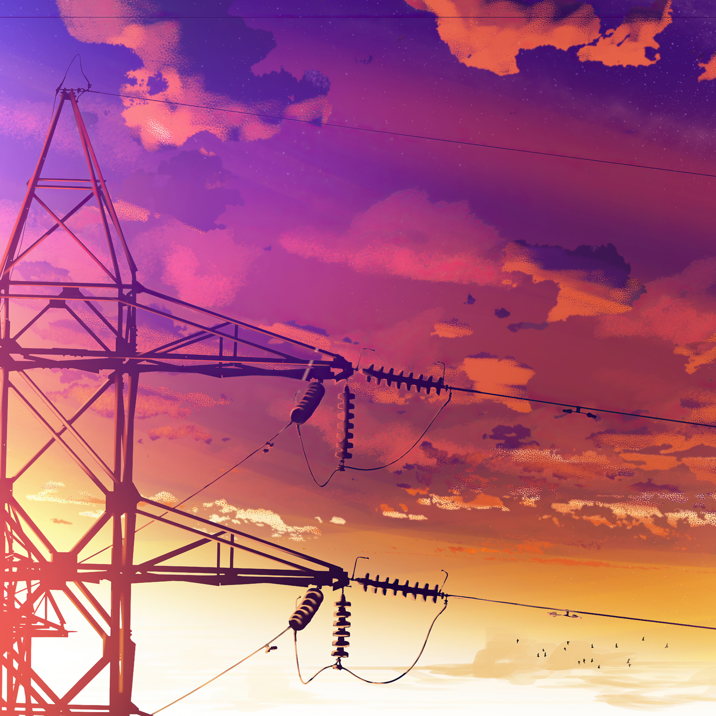 Powerlines Anime Scenery 4k iPad Pro Retina Display HD 4k Wallpaper, Image, Background, Photo and Picture