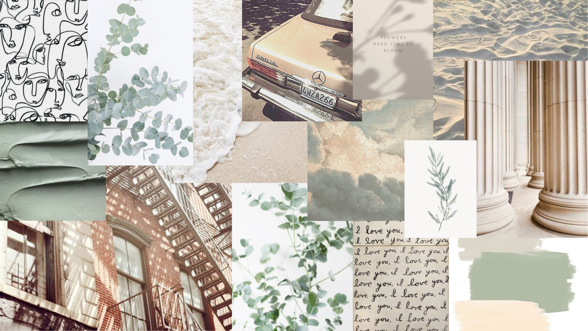 plant aesthetic collage creams neutrals