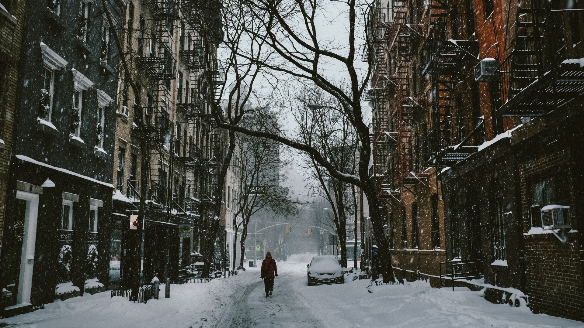 Snowy Day In New York Street Background