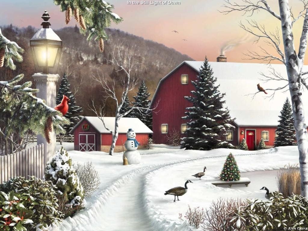 Snowy Day Free IPad HD Wallpaper. Christmas scenes, Christmas paintings, Christmas picture