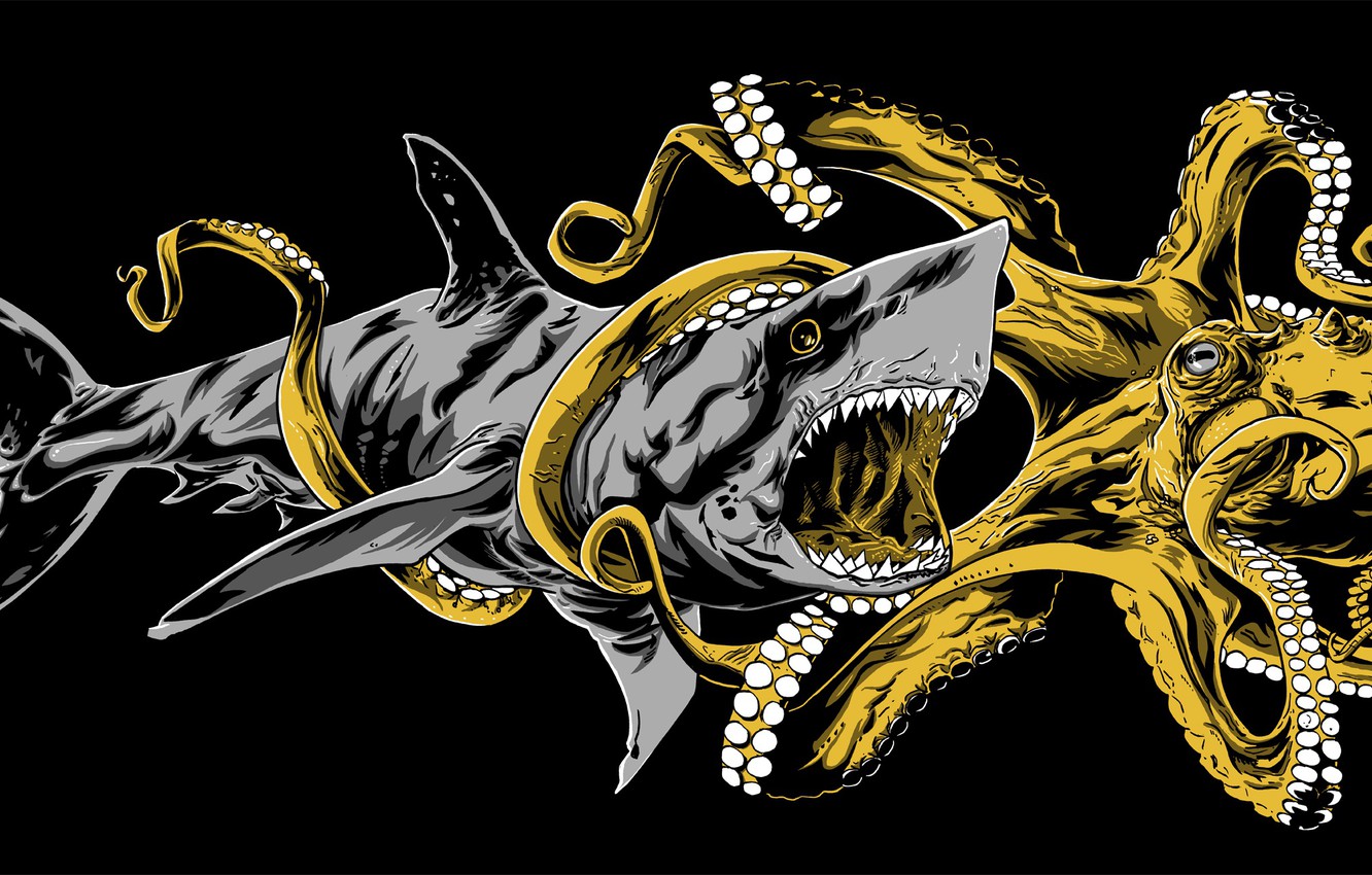 Wallpapers shark, octopus, mouth, battle image for desktop, section разное