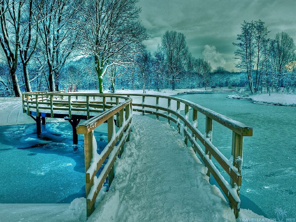 Winter Bridge Nexus Wallpaper. Winter landscape photography, Winter landscape, Winter scenery