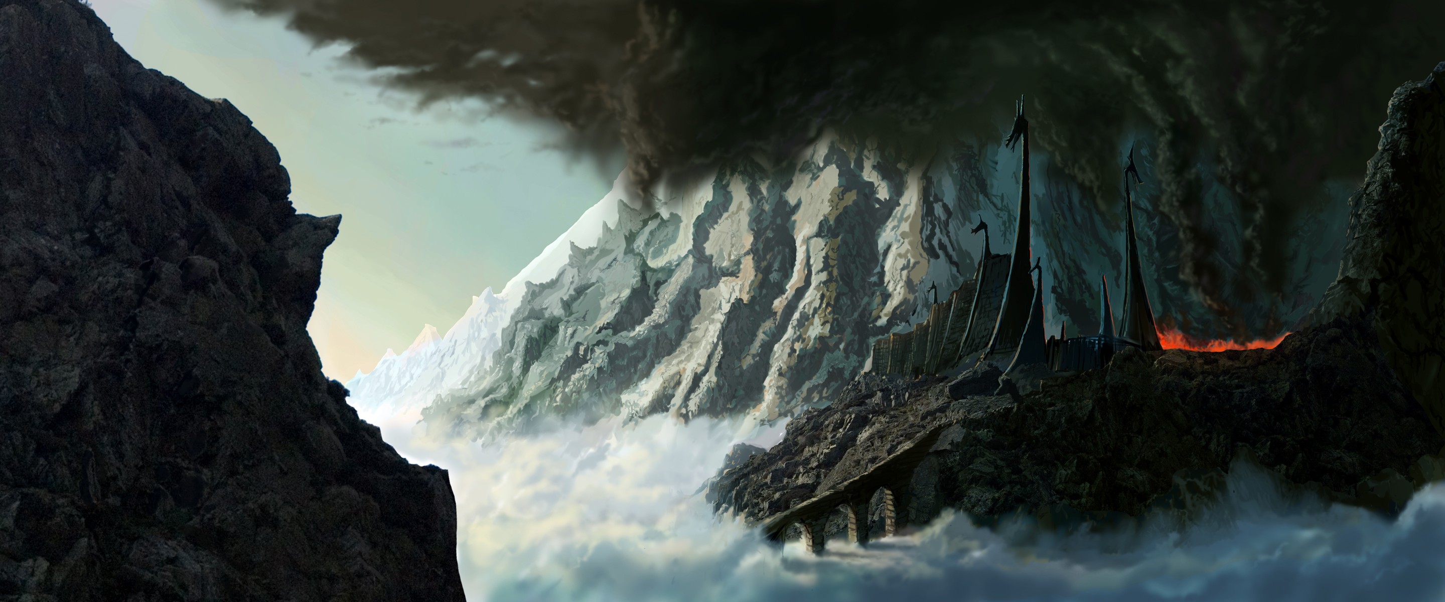 Mountains fortress fantasy art Silmarillion JRR Tolkien wallpaperx1200