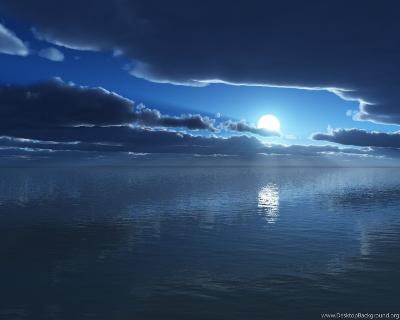 Moon Over Sea Wallpaper HD 1280×1024 Desktop Background