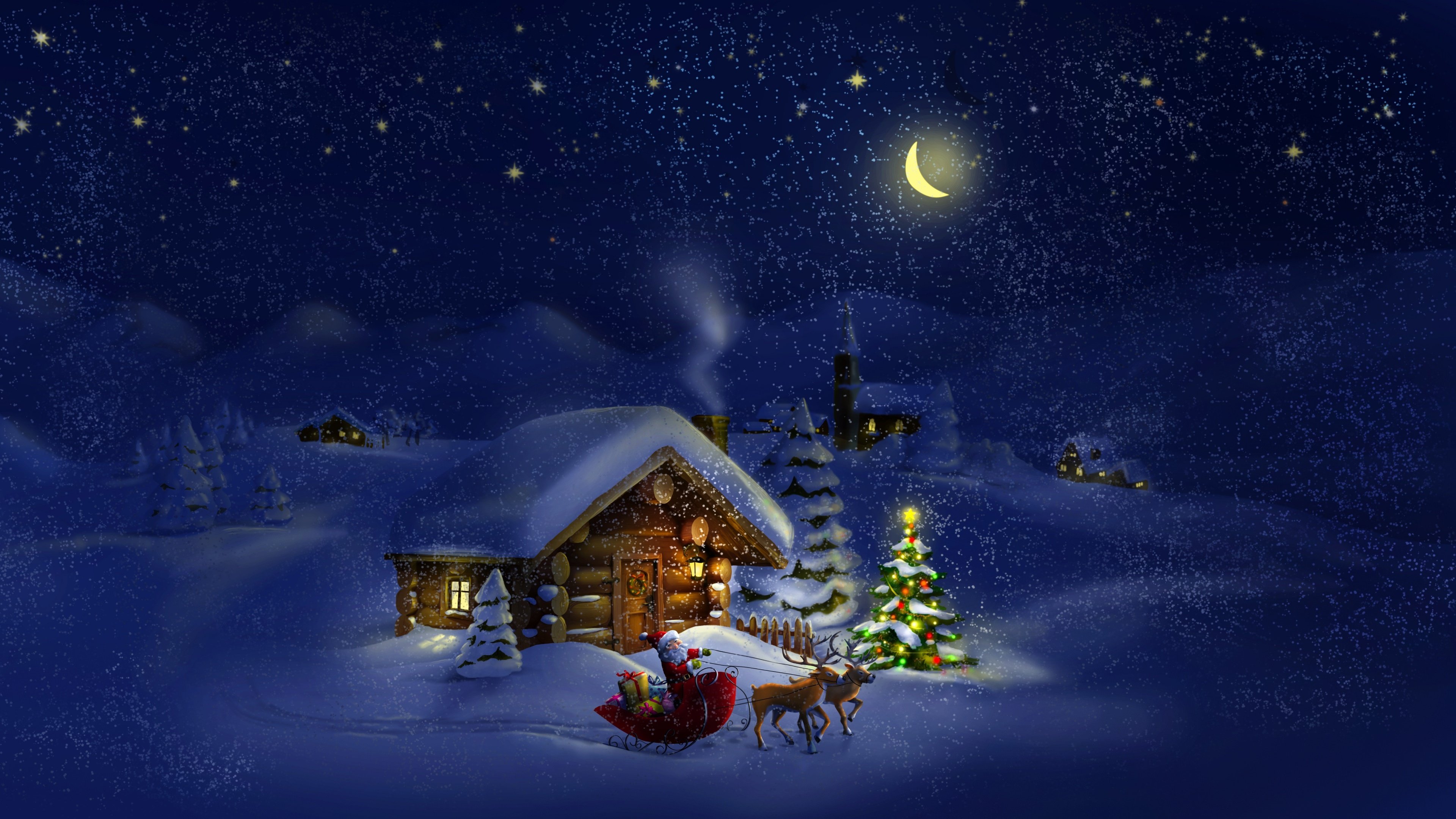 Free download Santa Claus Dreamy Christmas Night 4K Ultra HD Desktop Wallpapers [3840x2160] for your Desktop, Mobile & Tablet