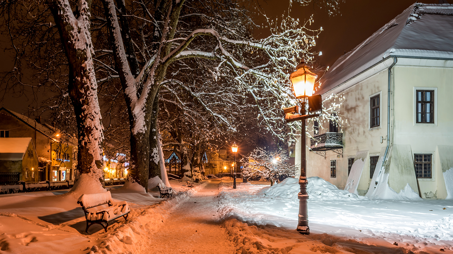 Image City of Zagreb Croatia Samobor Winter Snow Street 1920x1080
