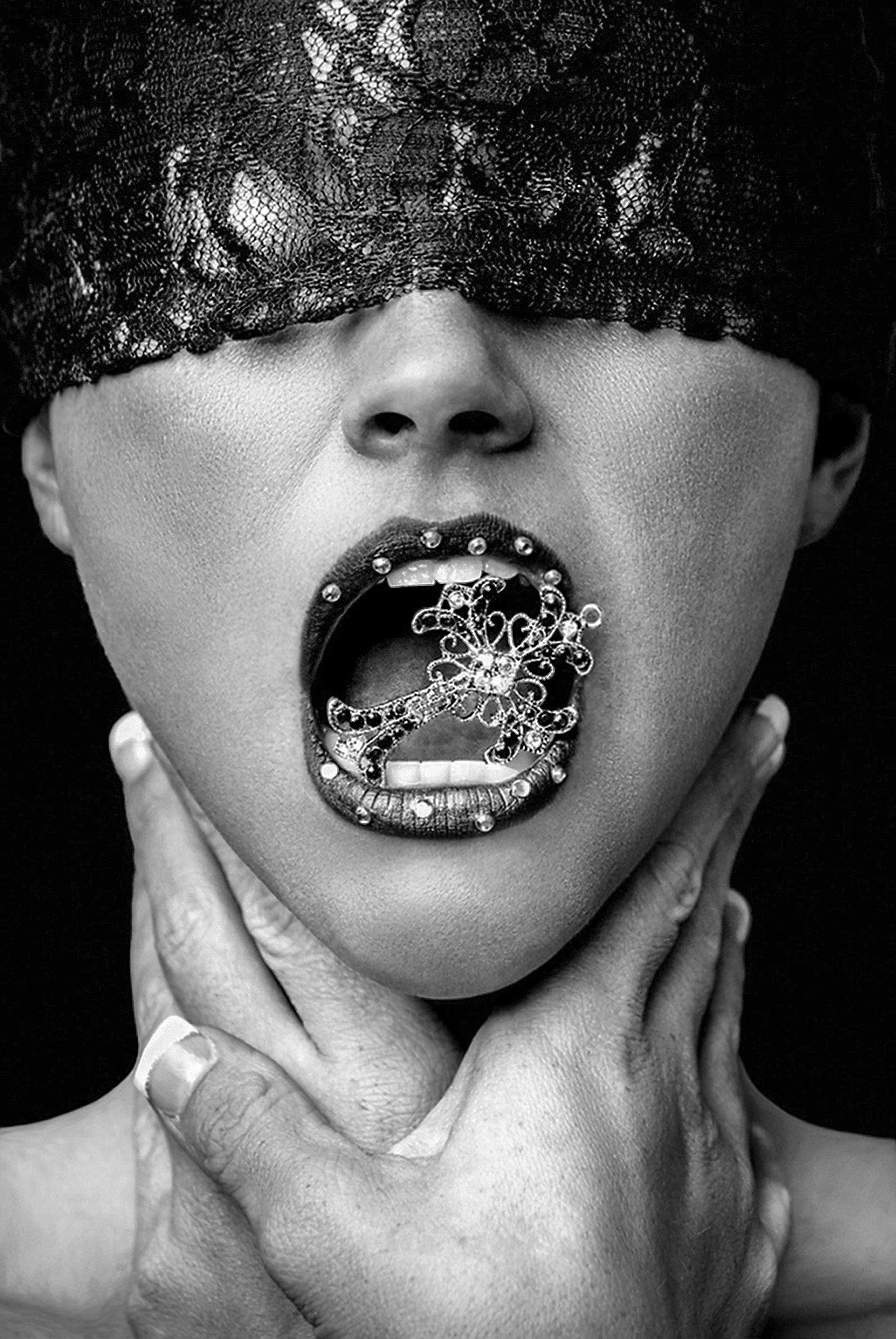 women grayscale masks open mouth makeup jewelry faces manipulation 1888x2820 wallpaper High Quality Wallpaper, High Definition Wallpaper
