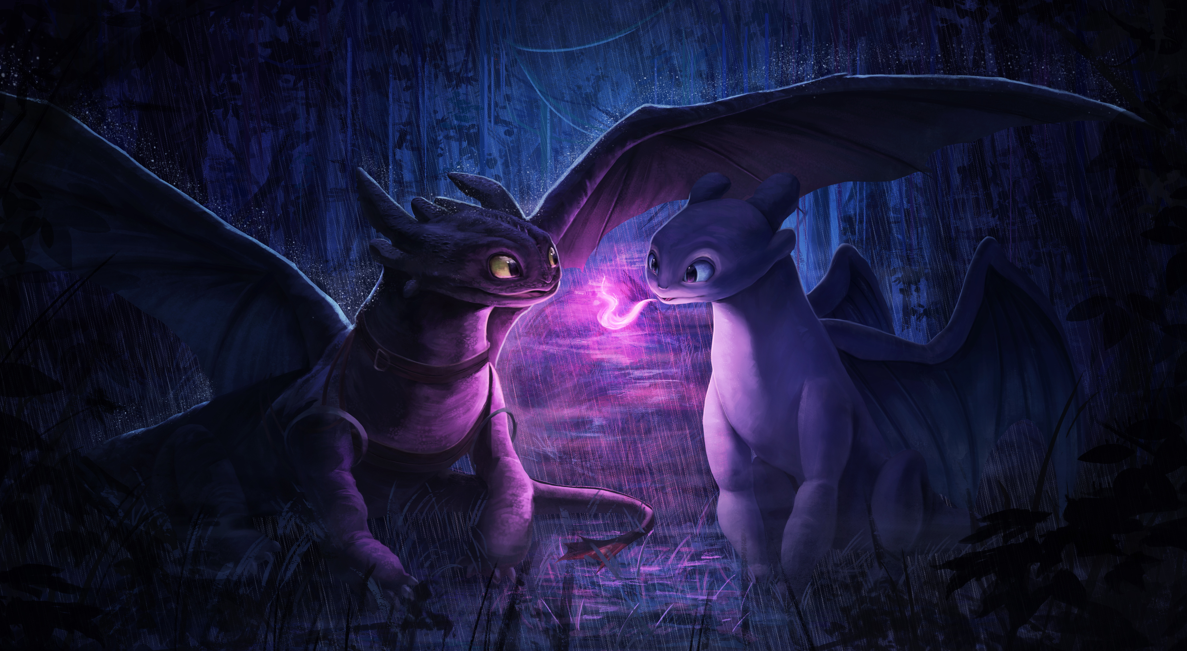 Wallpaper, Toothless, how to train your dragon purple background, wings 3940x2160