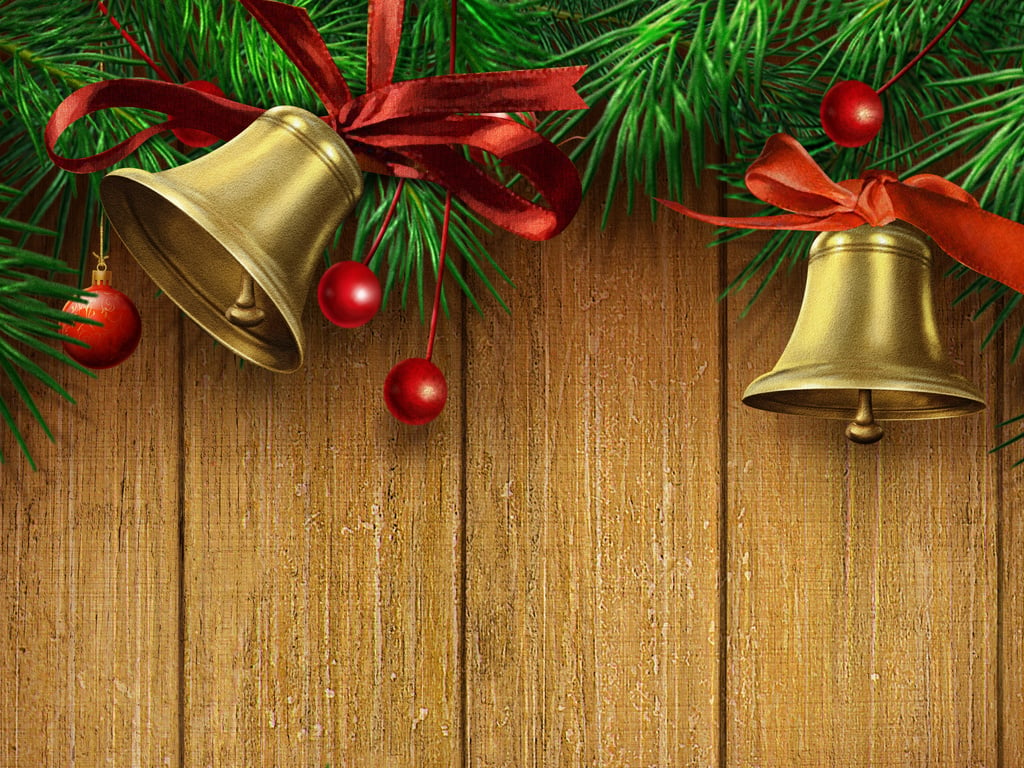 Christmas Bells Happy New Year Ribbon Backgrounds For PowerPoint