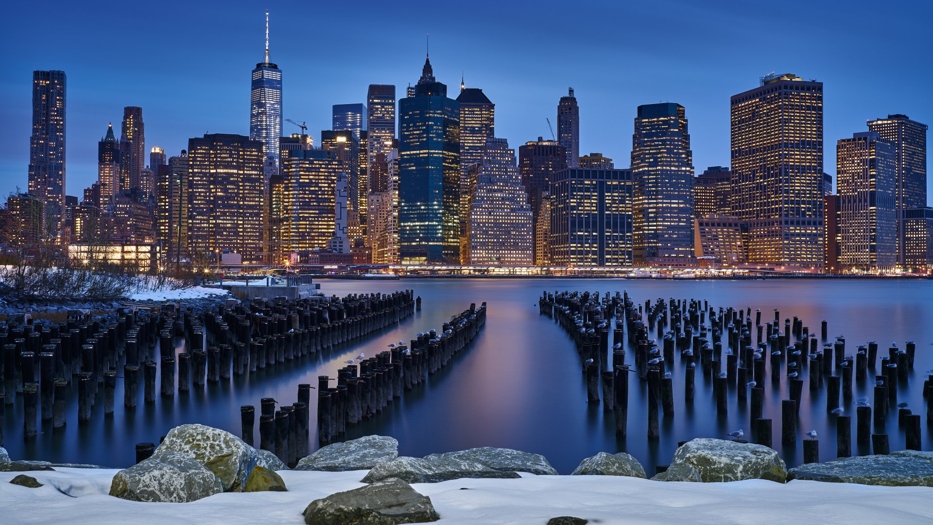 Manhattan, New York City, City lights, Cityscape, Blizzard, Night, Winter, 4k » Free desktop 4k wallpapers, Ultra HD