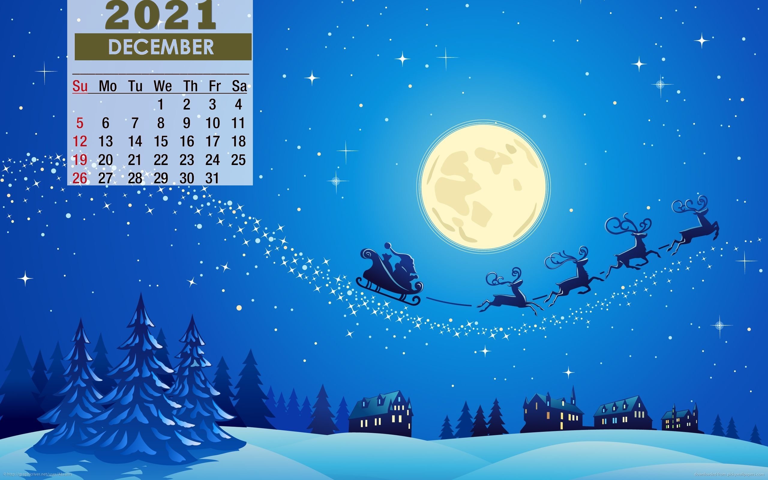December 2021 Calendar Santa Sleigh Wallpaper 72201