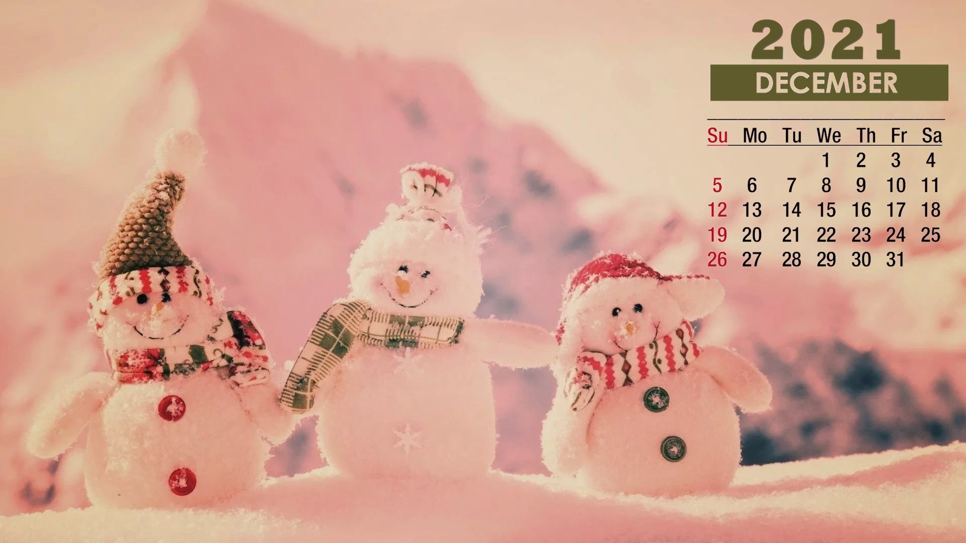 December 2021 Calendar Snowman Friends Wallpaper 72202