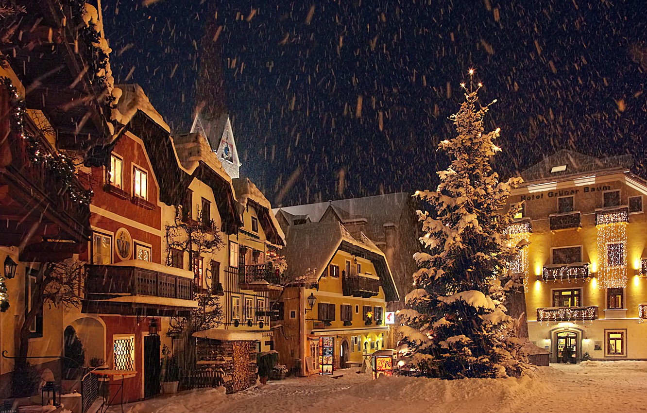 Wallpaper Home, Austria, Snow, Snow, Austria, Houses, Winter city, Winter city image for desktop, section город