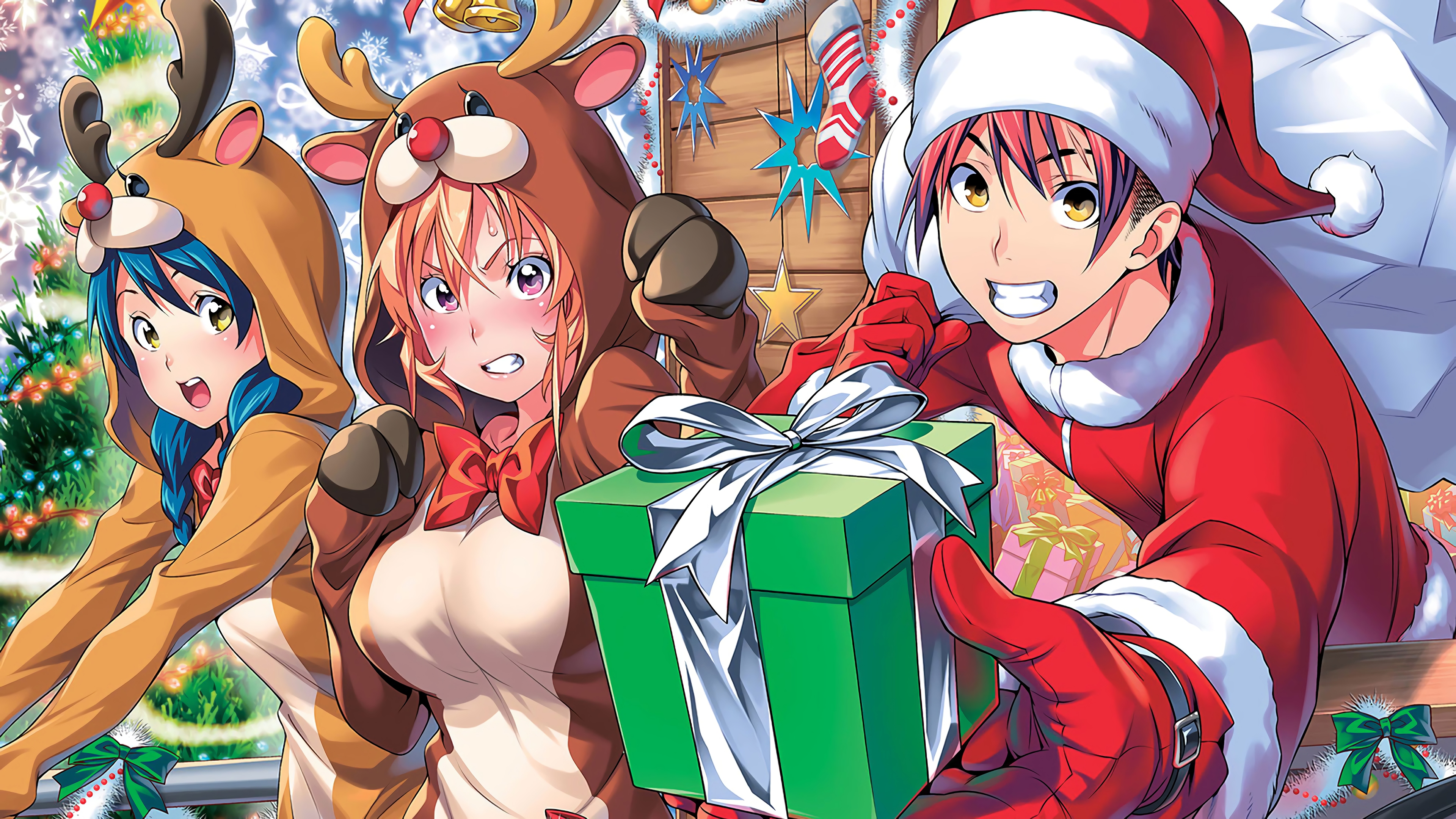 Food Wars Christmas Soma Yukihira Alice Nakiri Megumi Tadokoro 4K