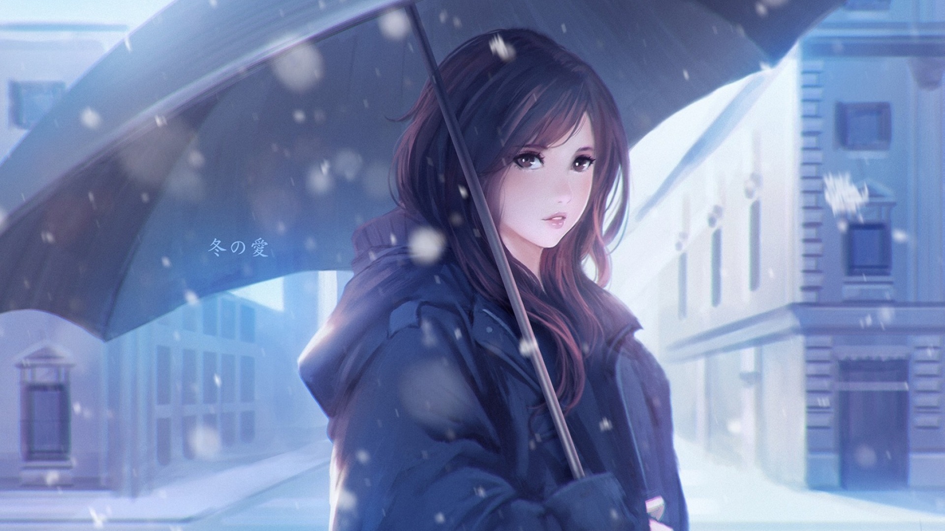Winter Love Girl Umbrella Anime Character HD Wallpaper