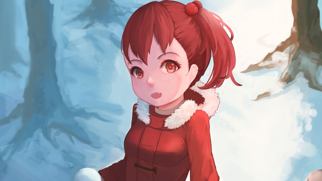 Download 1280x720 wallpaper winter, anime girl, outdoor play, original, art, hd, hdv, 720p, widescreen, 1280x720 HD image, background, 21211