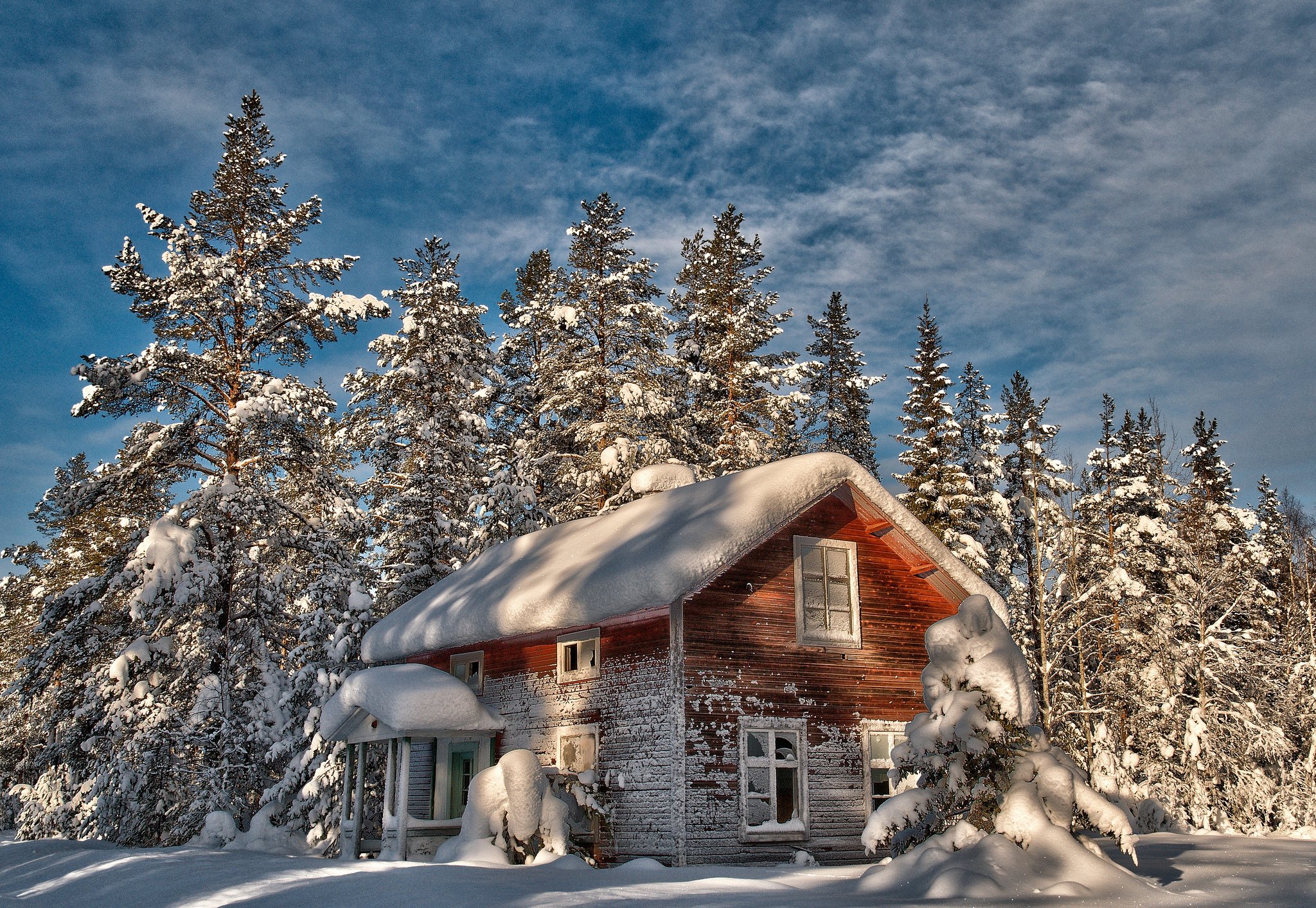 Cabin Tree Winter Old House Trees Snow