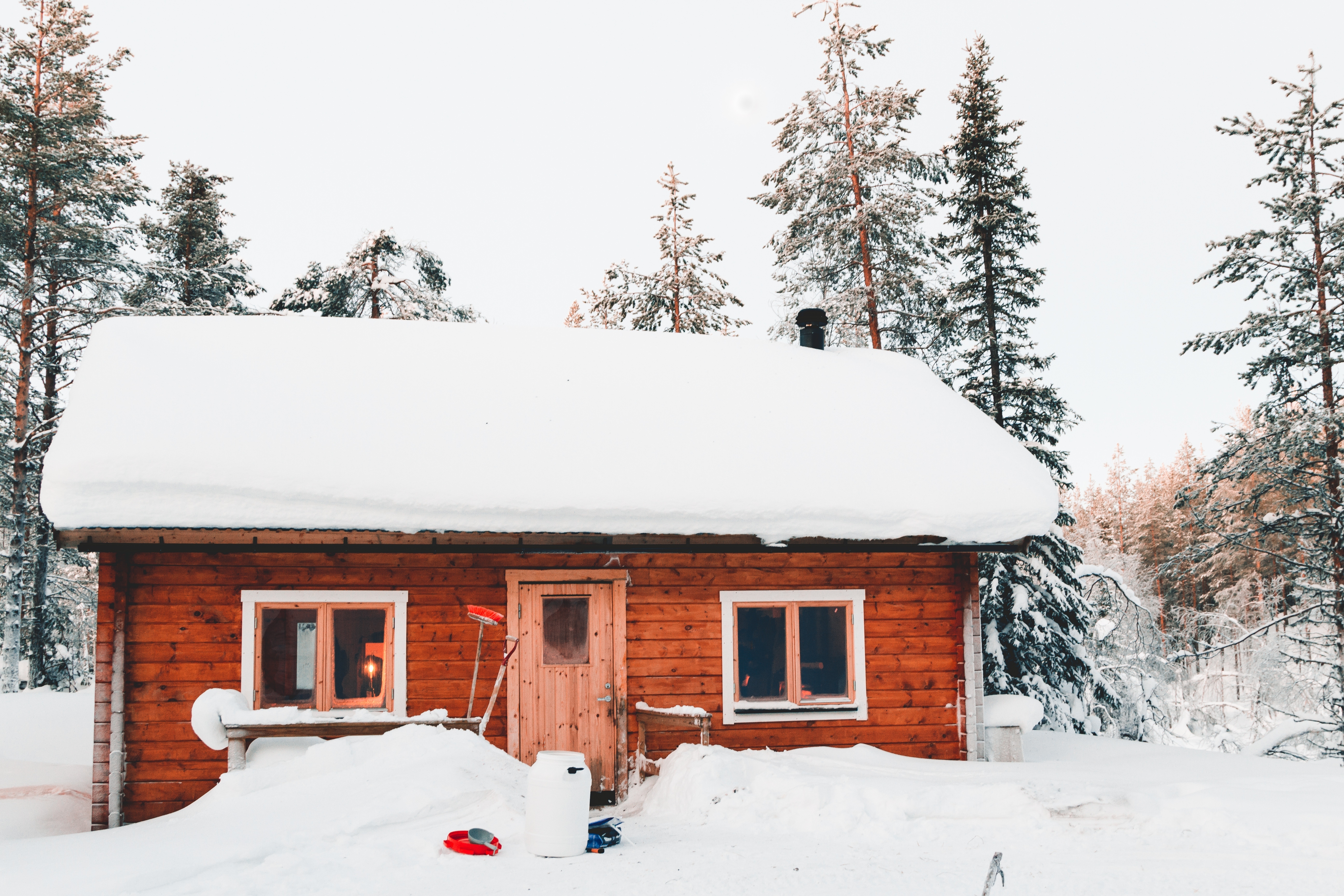 Wallpaper Winter, Snow, Cabin, Trees:5184x3456