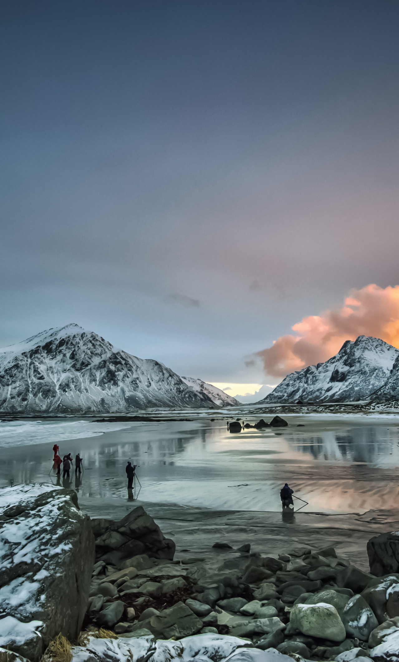 Download Lake, sunset, winter, mountains wallpaper, 1280x iPhone 6 Plus