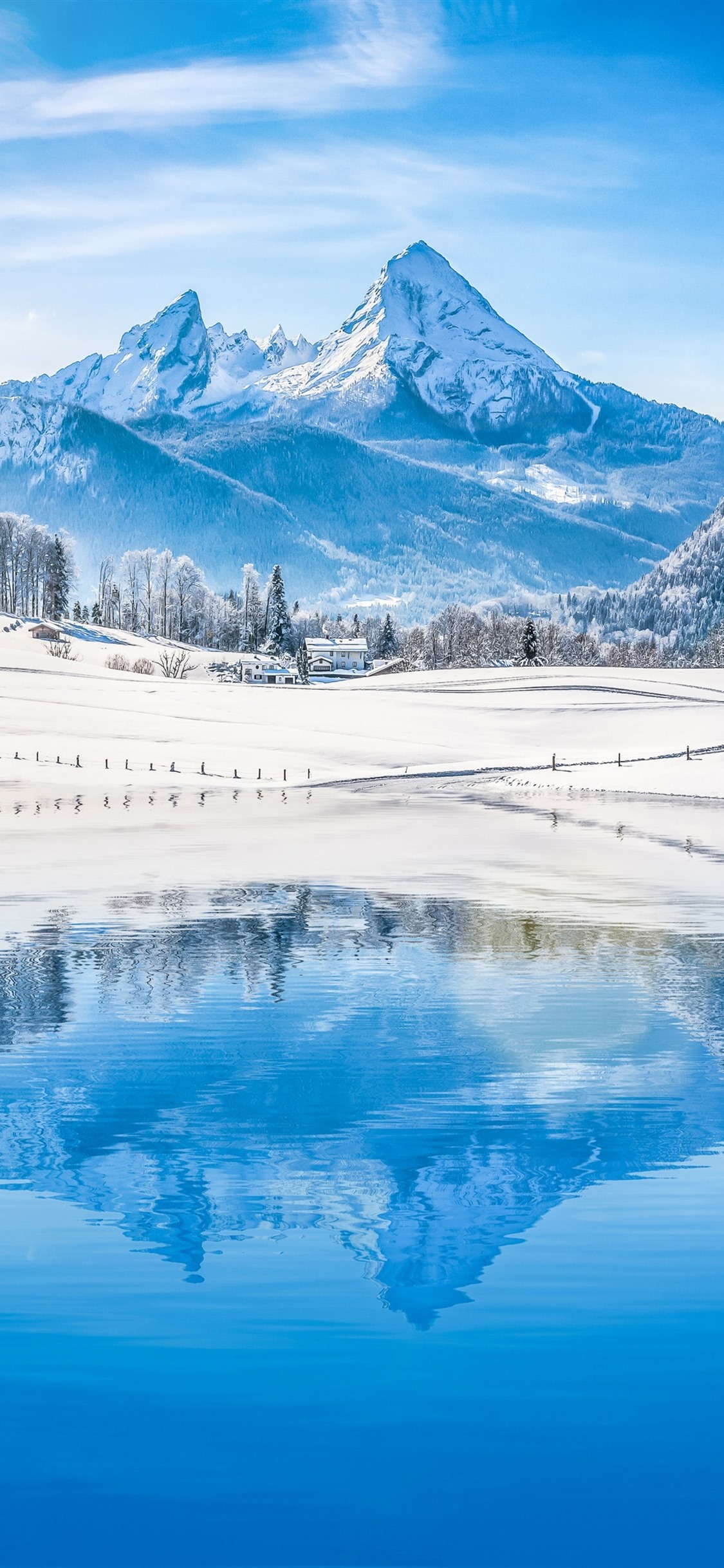 Mountains, Trees, Snow, Lake, Water Reflection, Winter 1242x2688 IPhone 11 Pro XS Max Wallpaper, Background, Picture, Image