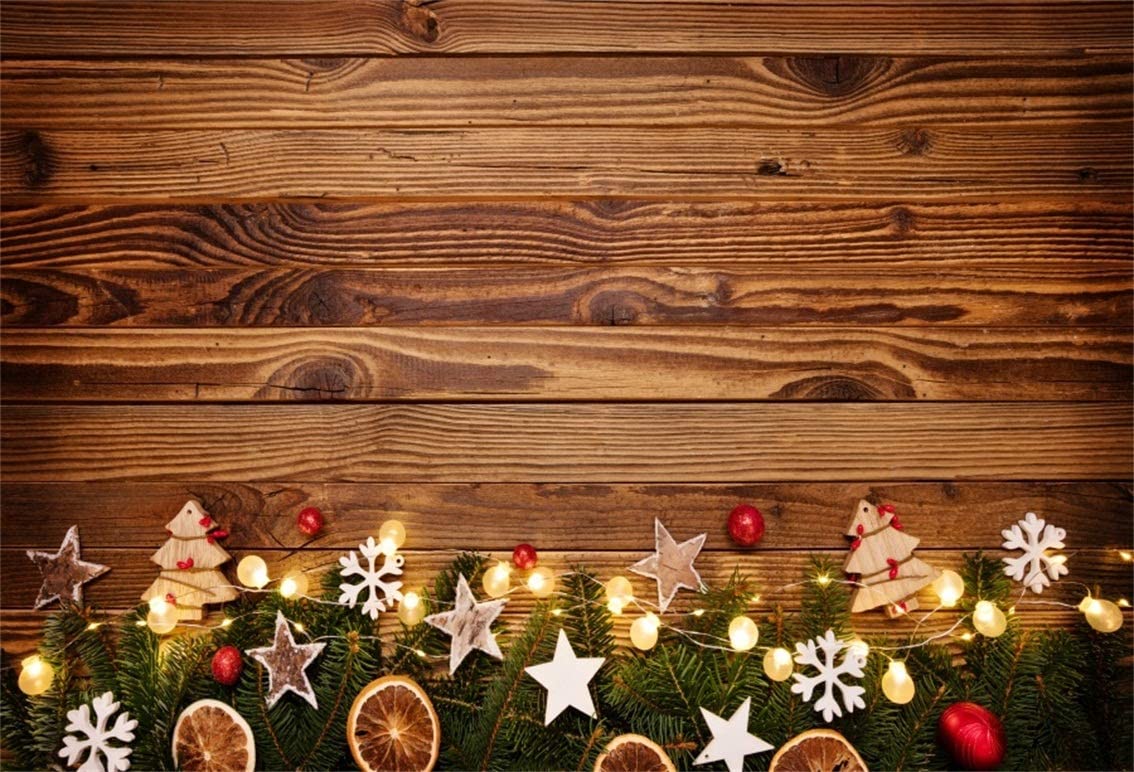 Amazon.com, CSFOTO 5x3ft Background for Fir Holiday Light Lemon Slices on Rustic Wood Photography Backdrop Merry Christmas Decoration Red Balls Xmas New Year Celebration Photo Studio Props Polyester Wallpaper