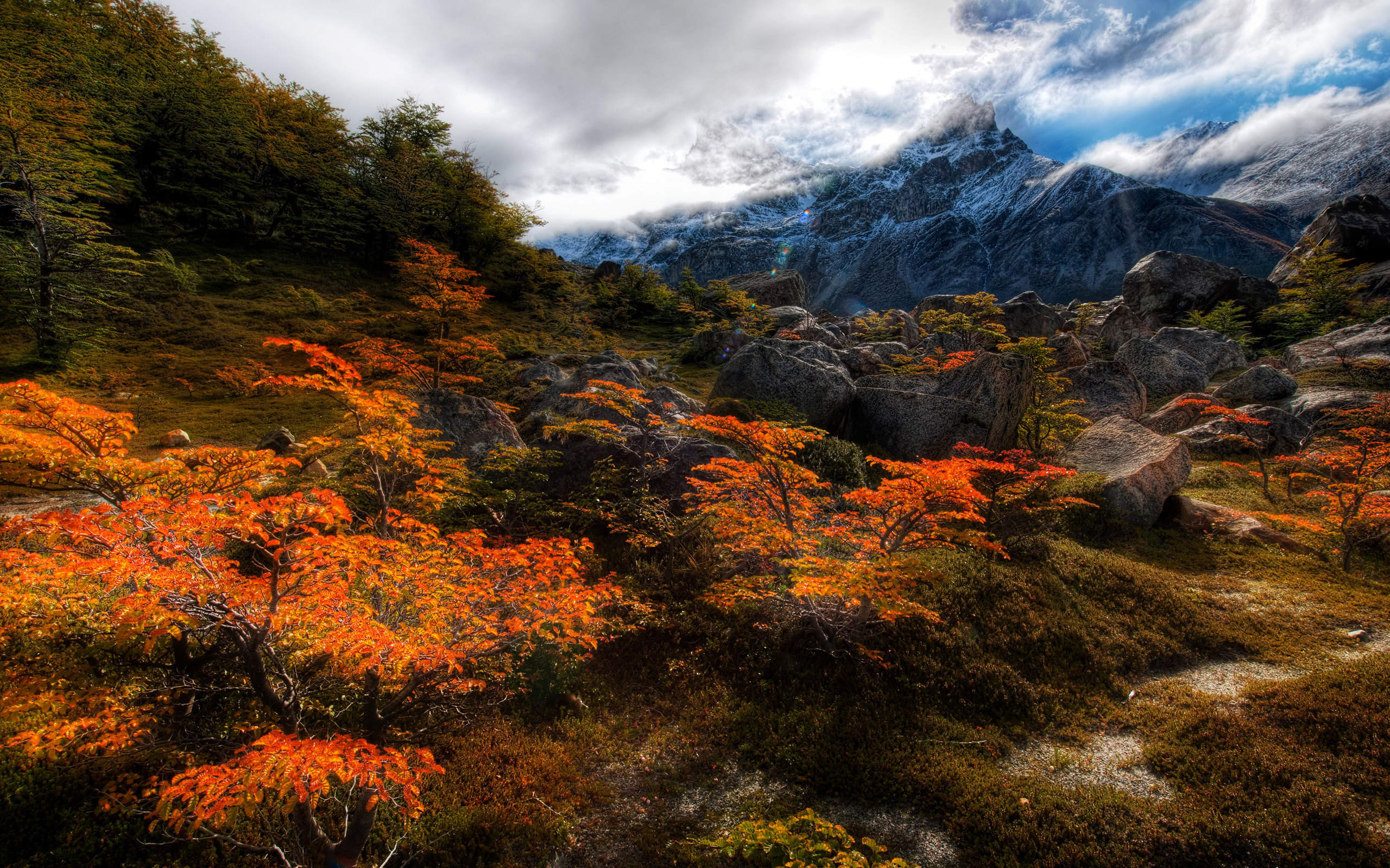 Download Wallpaper autumn mountains clouds patagonia argentina (2560x1600). The Wallpaper, photo