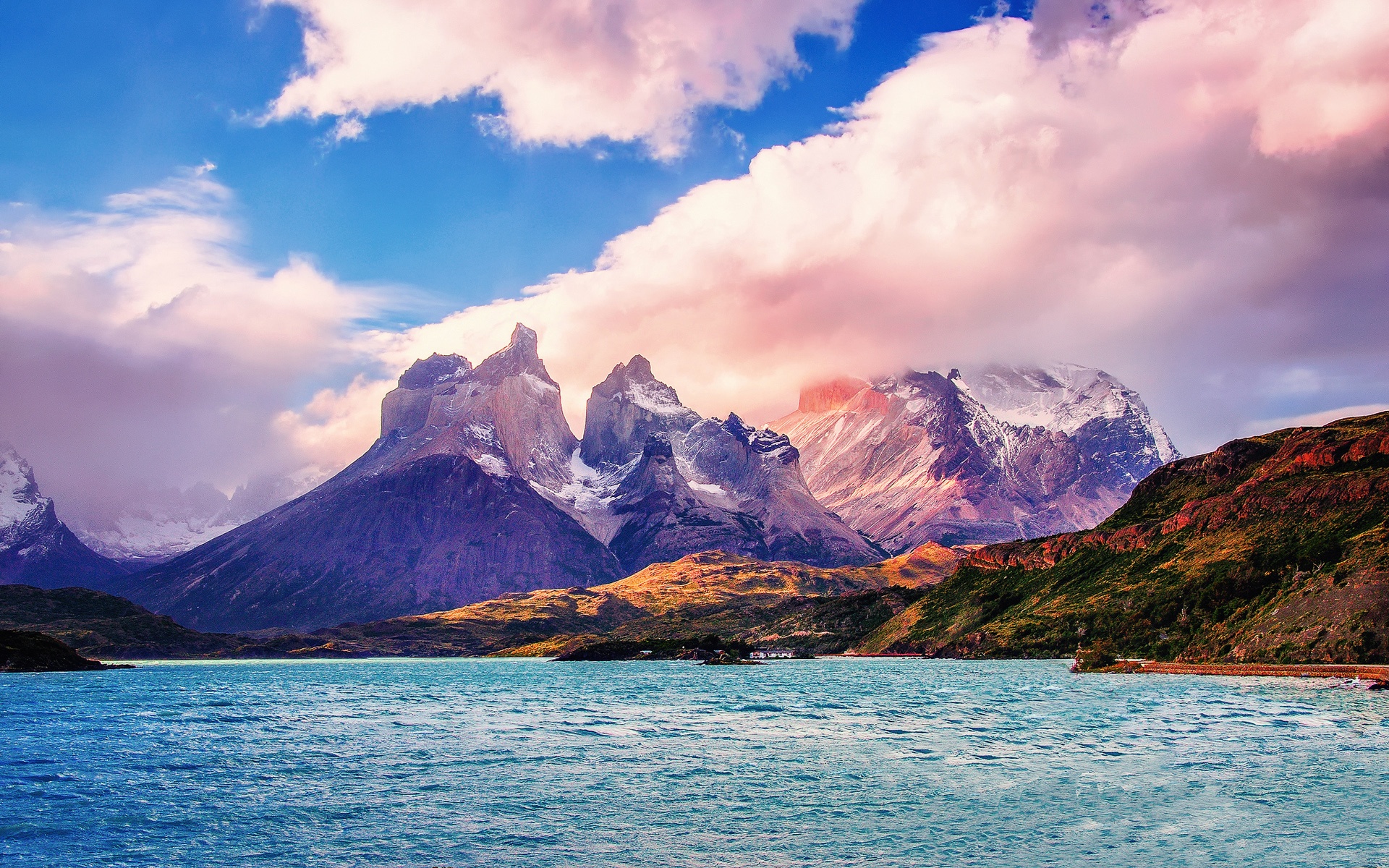 Wallpaper South America, Chile, Patagonia, lake, mountains, clouds, sky 1920x1200 HD Picture, Image