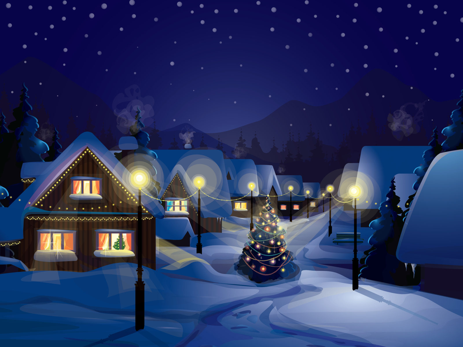 Christmas Night Village In Snowy Christmas Wallpapers Hd : Wallpapers13
