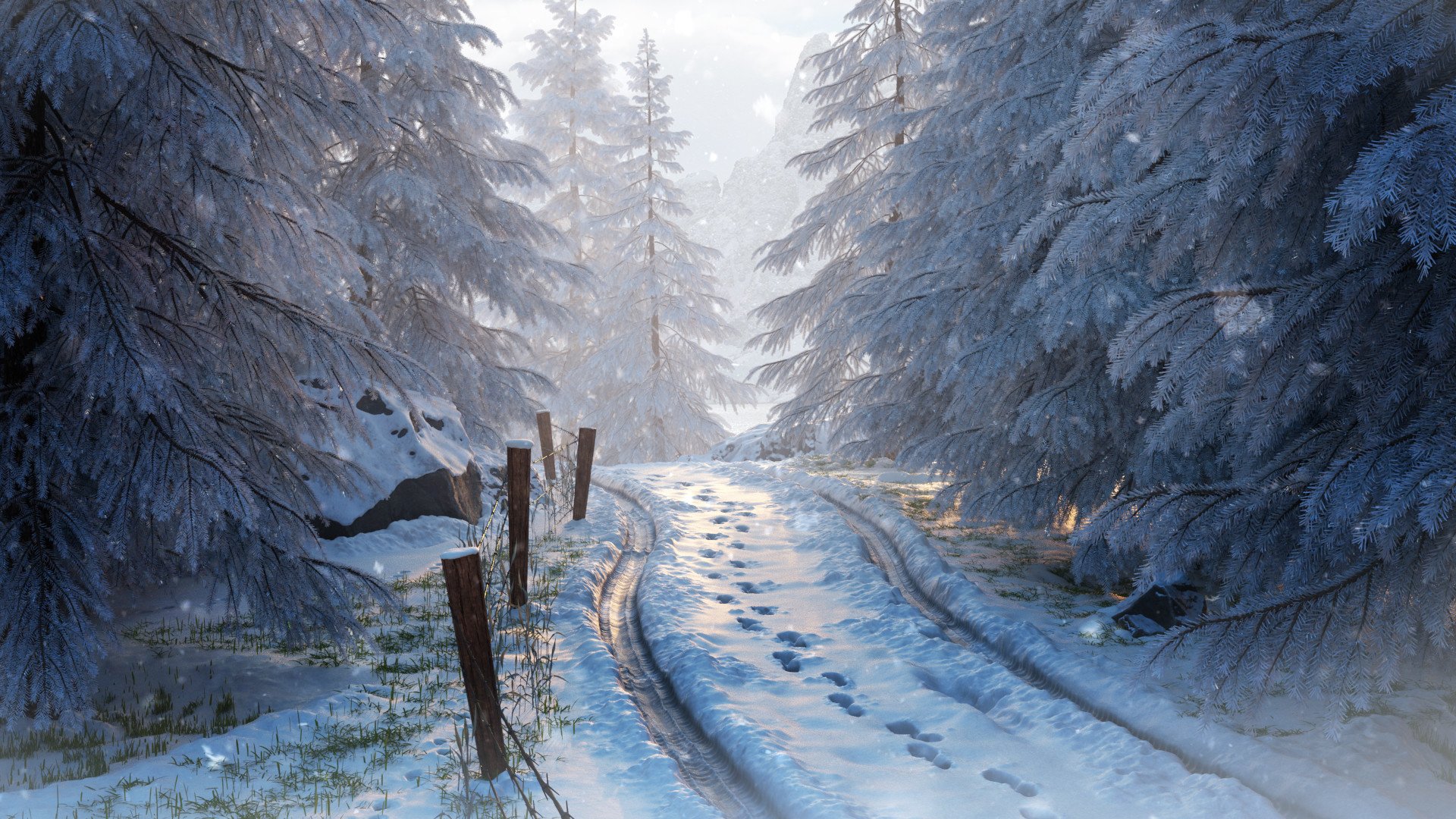 Frozen Winter Road by Franck Topic HD Wallpaper