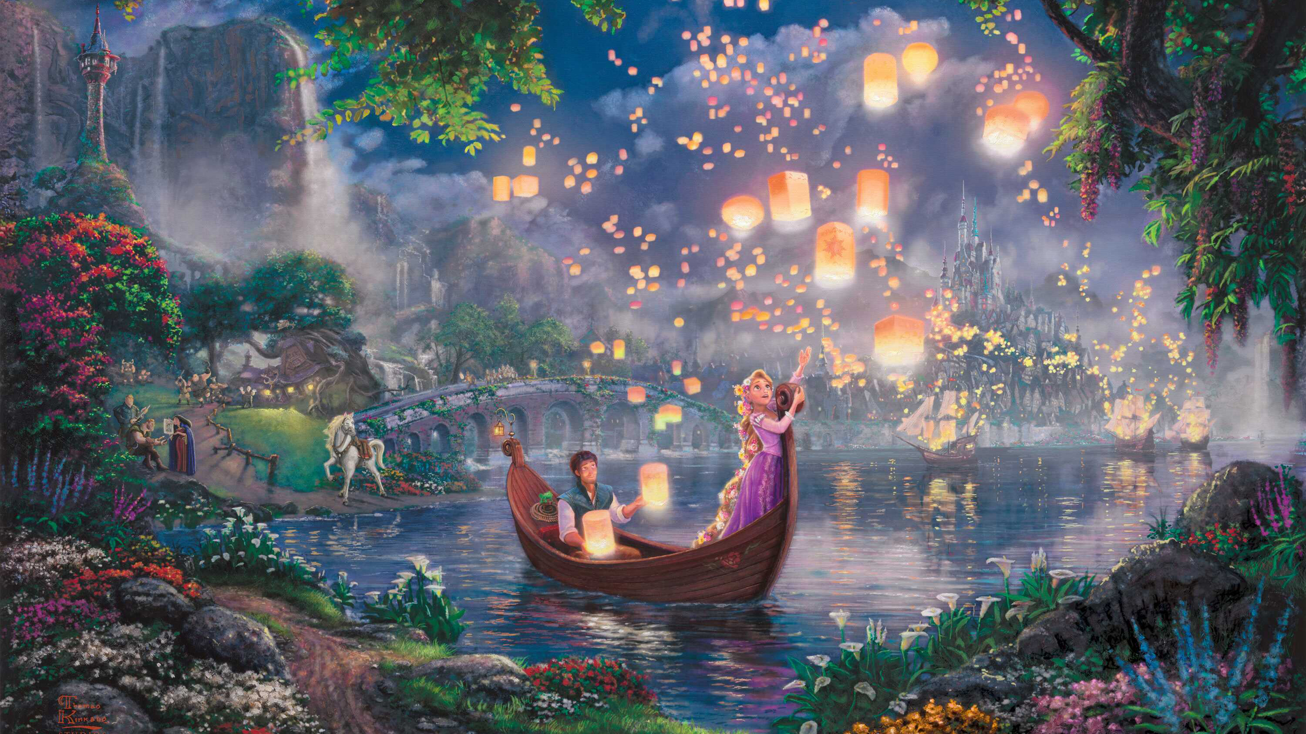 A Boy And Girl On Boat And Lights HD Disney Wallpaper