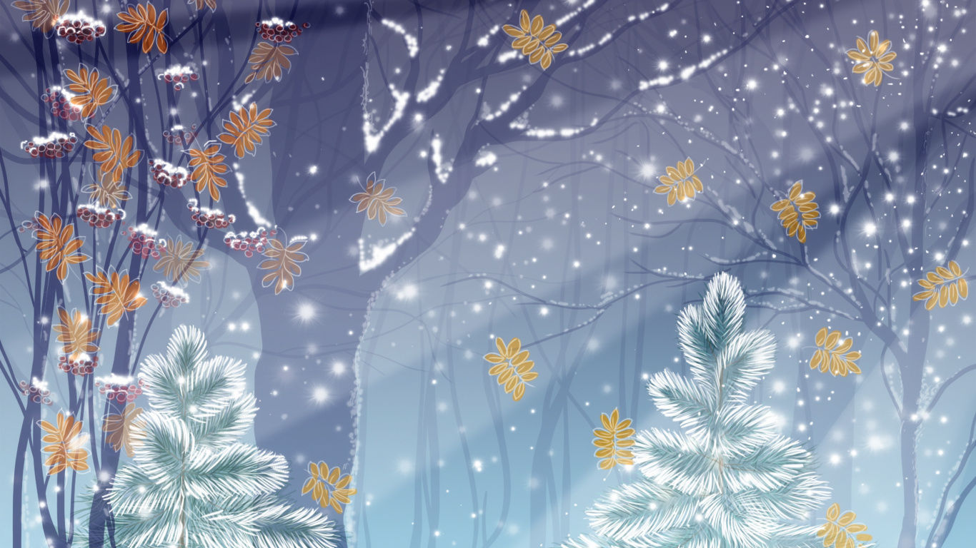 Download Winter, illustration, snowfall, digital art wallpaper, 1366x768, Tablet, laptop