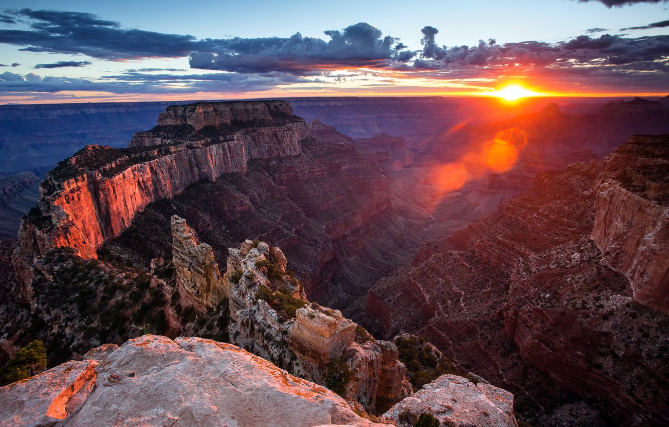 Wallpaper sunset, Grand Canyon, North Rim image for desktop, section пейзажи