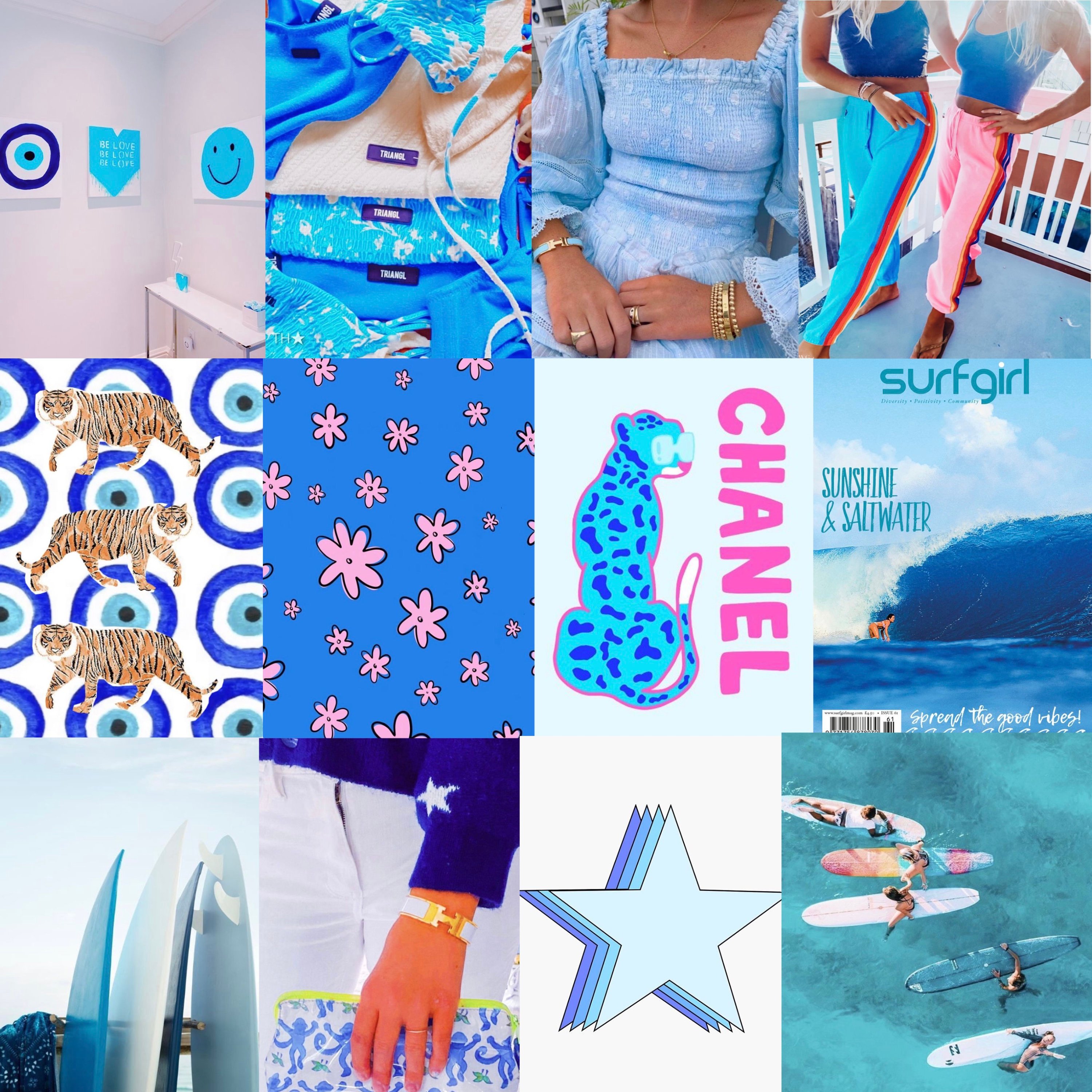 Blue Preppy Wall Collage With 50 Picture digital Download