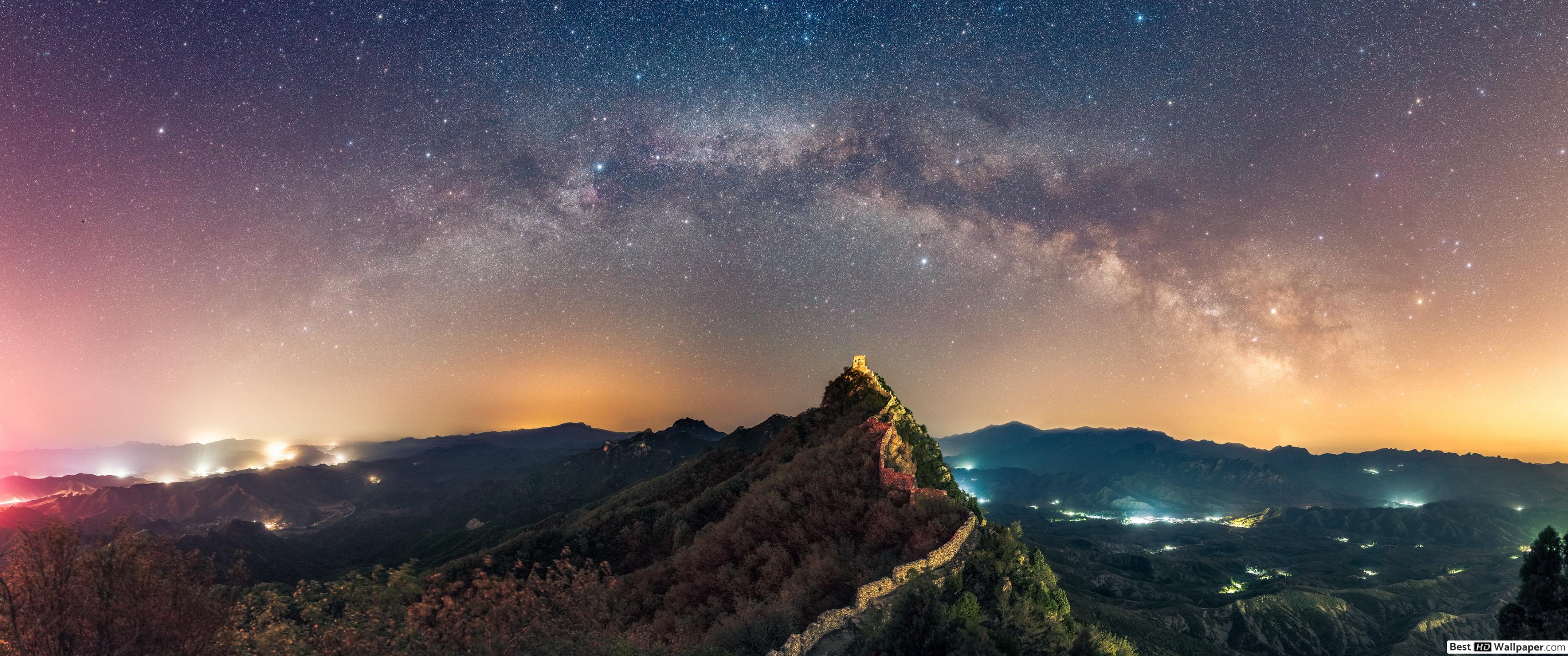 Free download Starry night at the Great Wall of China HD wallpaper download [3440x1440] for your Desktop, Mobile & Tablet. Explore Great Wall of China Night Wallpaper