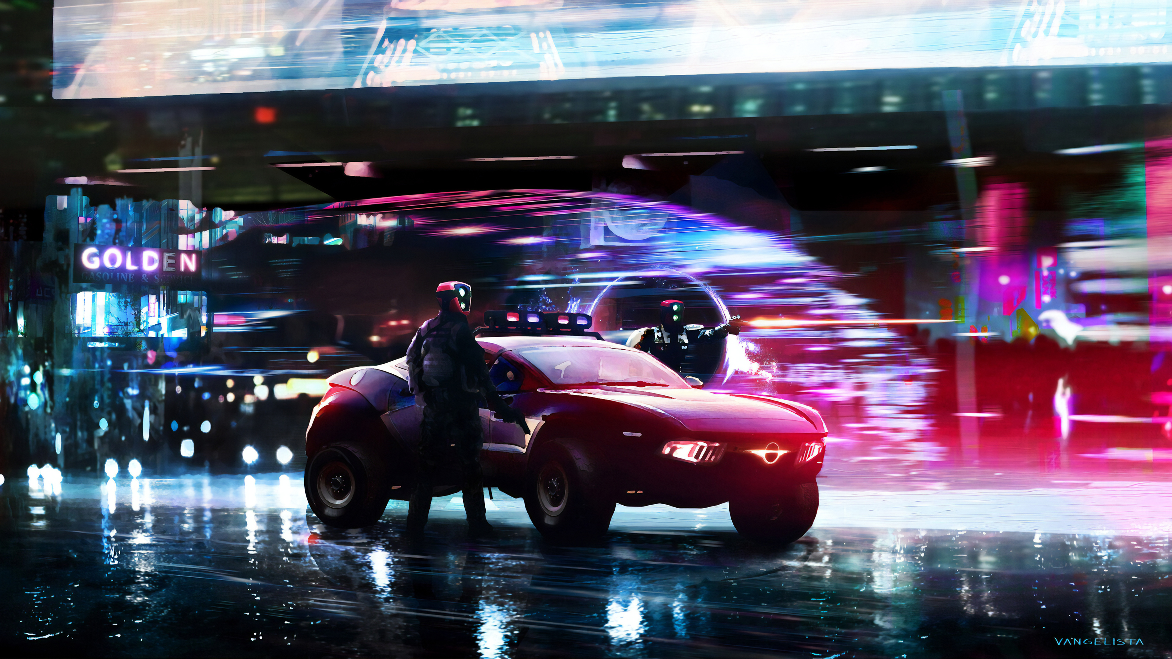 Wallpaper 4k Cyberpunk Police Cars Wallpaper
