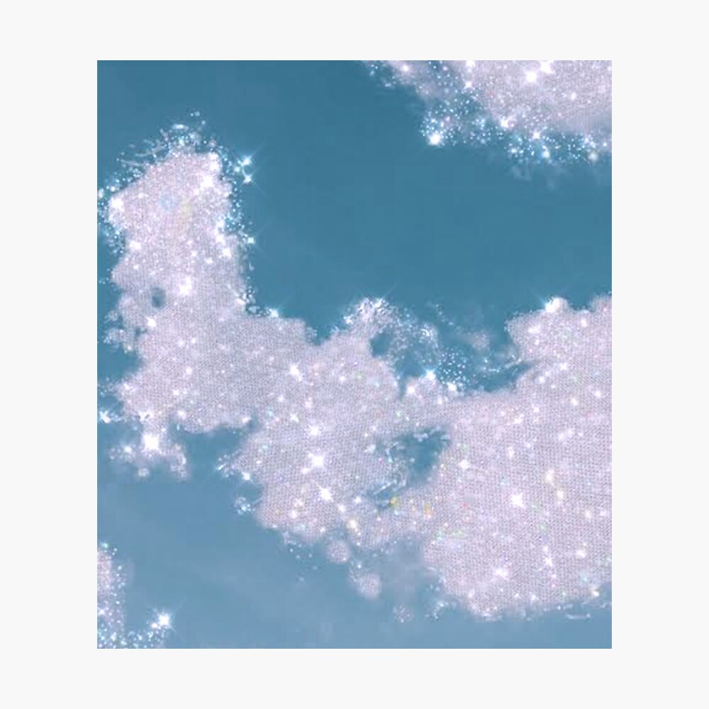 Aesthetic glittery sparkly dreamy clouds pastel blue sky Poster