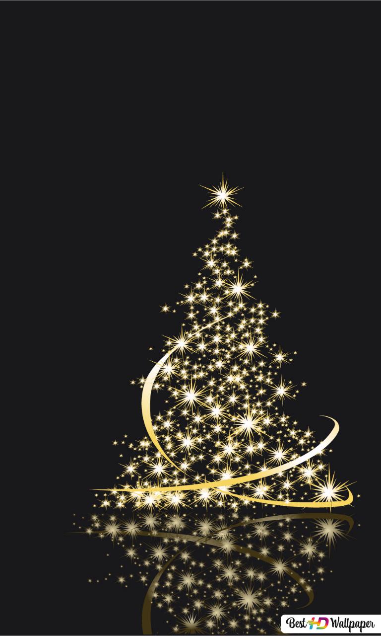 Abstract golden Xmas tree in black background HD wallpaper download