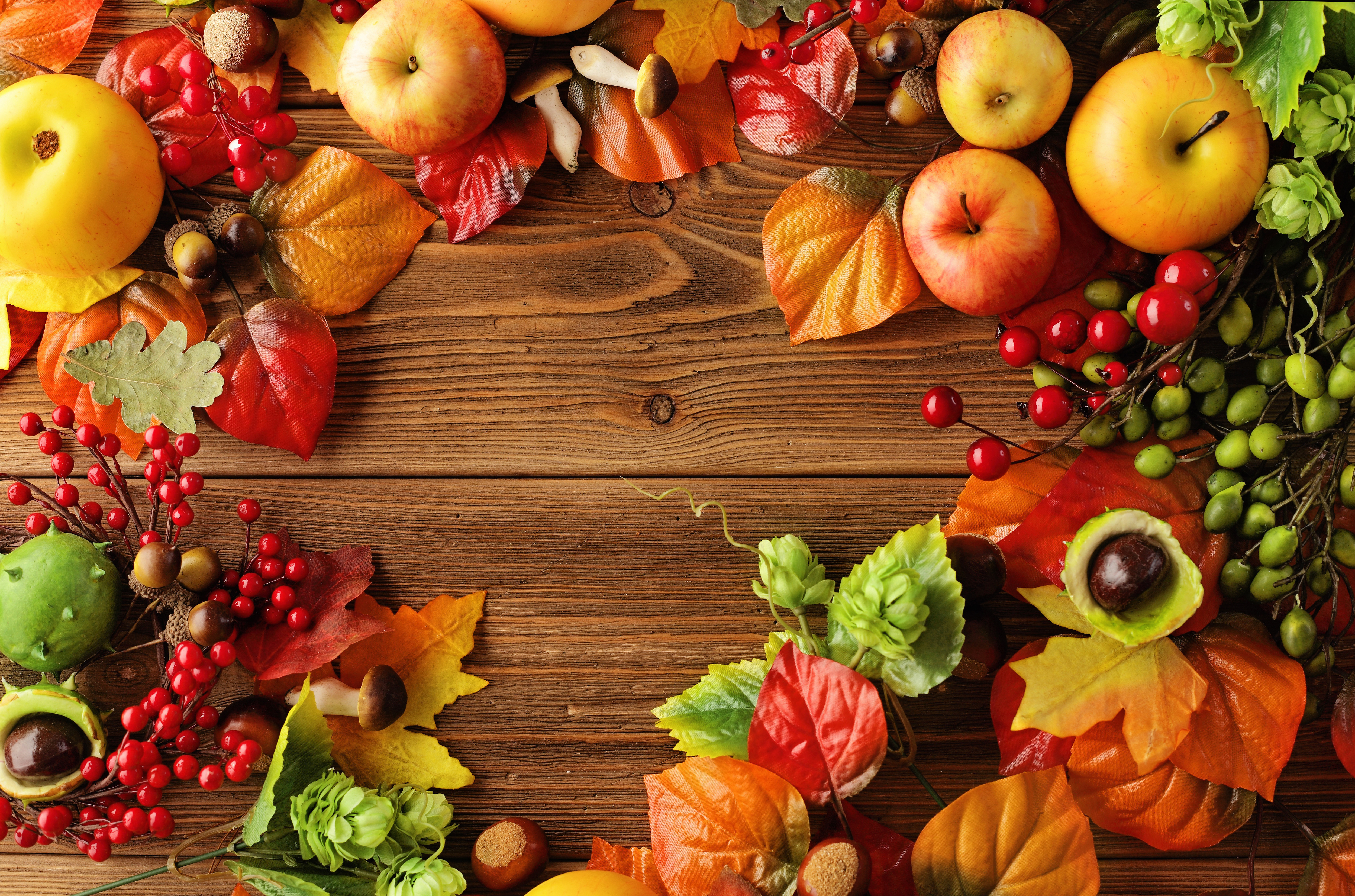 Autumn Wooden Backgrounds with Fruits​