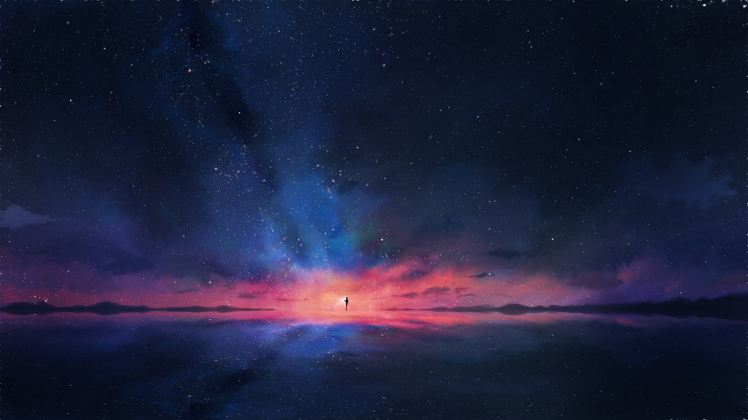 Anime, Night, Sky, Stars, Horizon, Scenery, 4k