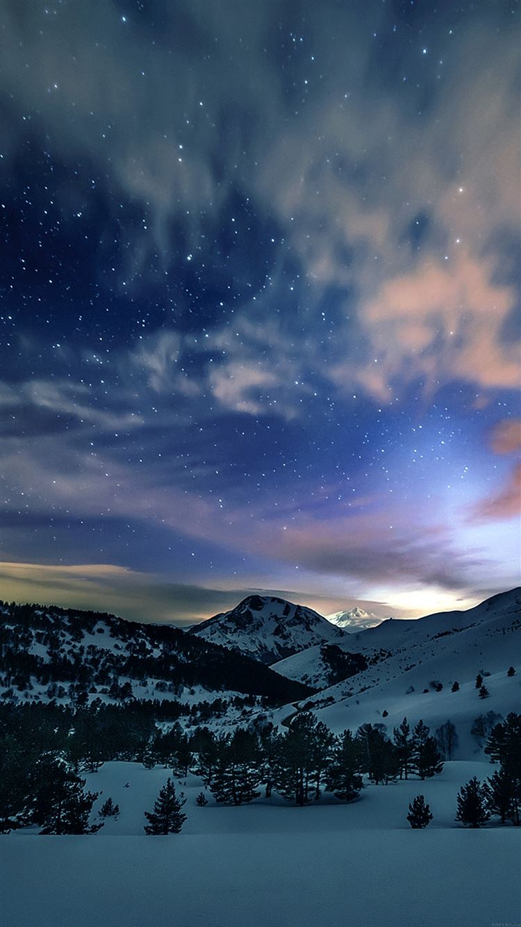 Aurora Star Sky Snow Mountain Winter Nature iPhone 8 Wallpaper Free Download